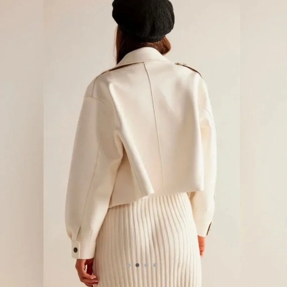 Free People Alexis Vegan Leather Moto Jacket NWT Cream White Boxy - Picture 8 of 16